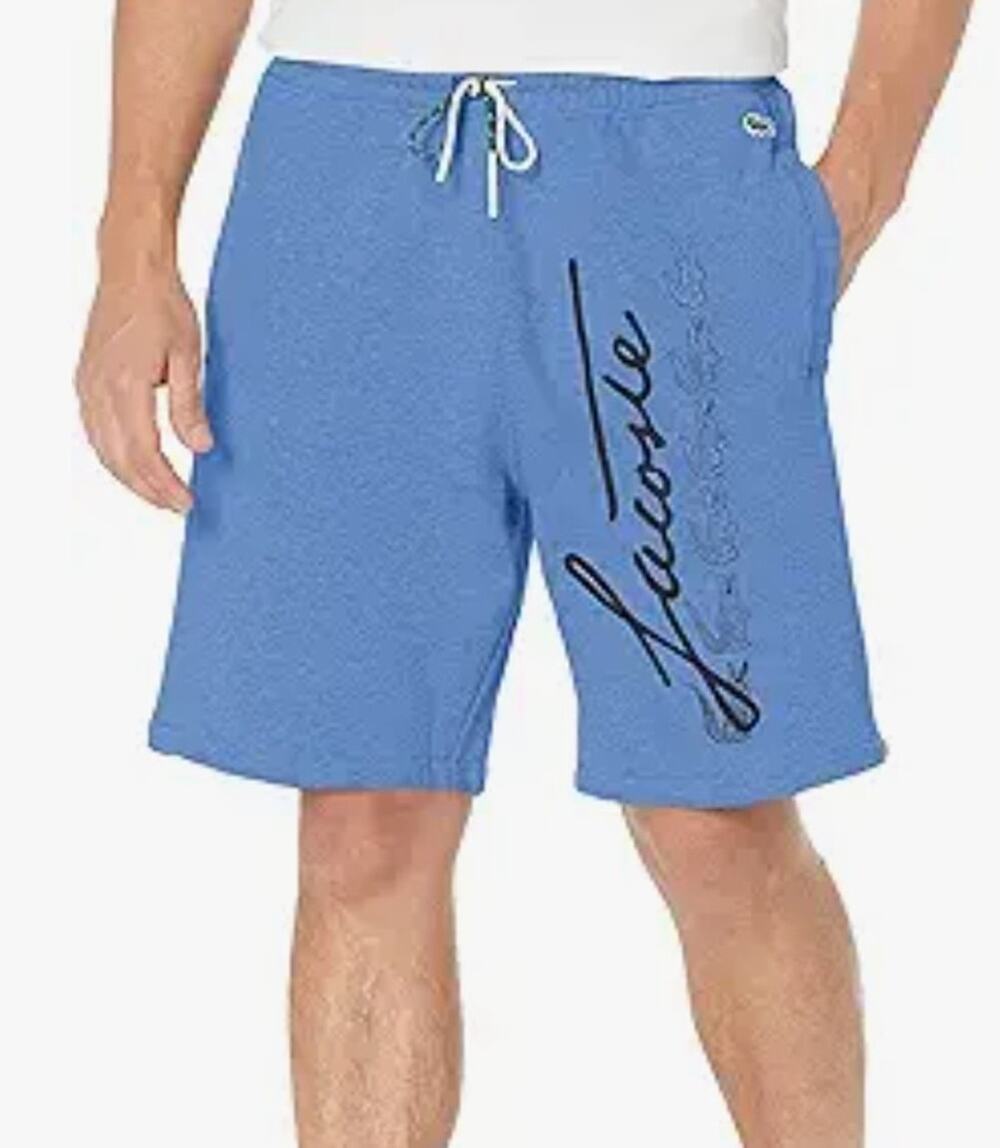 Lacoste Men's Signature Print Cotton Fleece Shorts Heather Air S